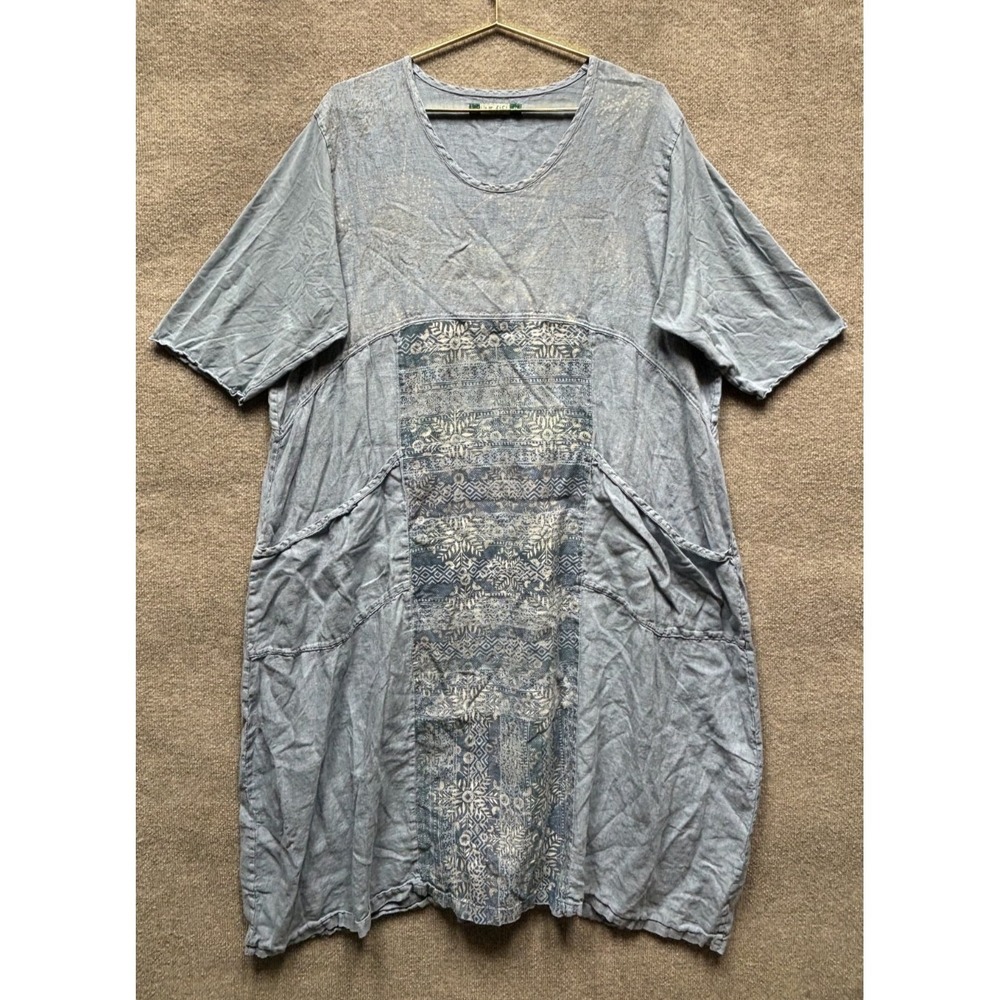 Blue Fish 100% Linen Maxi Dress Women 11 Patina Blue Linerless Relaxed Fit EUC